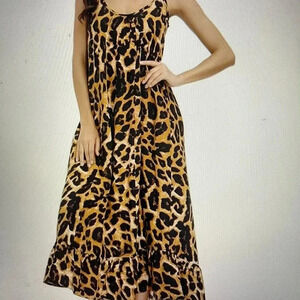 V-Neck Leopard Print Maxi Dress